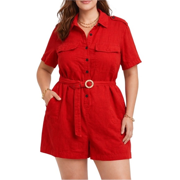 Banana Republic Pants - Banana Republic Orange Linen Utility Shorts Romper Short Sleeve Belted Safari XL